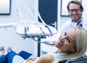 smiling woman at dentist